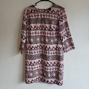 NEW women's medium dress funky tribal dots Soprano 3/4 sleeve lightweight